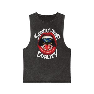 Stonewash Tank Top – "Save Our Vibe" Graphic Lip Design